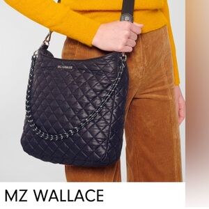 MZ Wallace Navy Quilted Shoulder Hobo Bag